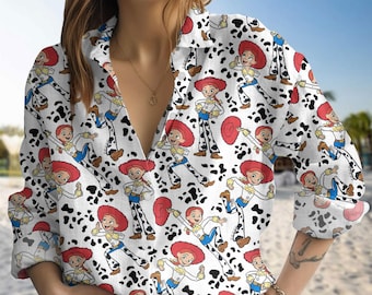 Jessie Toy Story Blouse Shirt, Disney Blouse Women Shirt, Jessie Blouse Shirt, Cow Print Cartoon Disney Summer Shirt