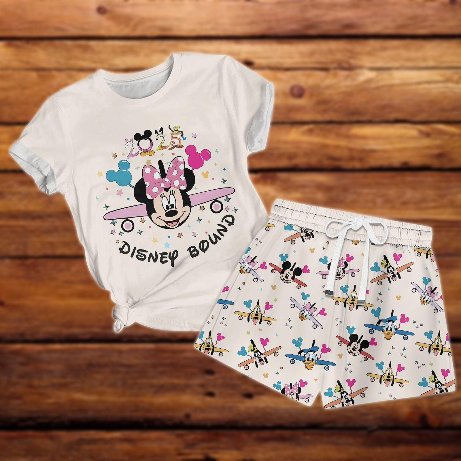 Minnie Maus Disney gebunden Outfit, süße rosa Schleife Sommer Shorts und T-Shirt, Sommer Geschenk für Mama, Sommer Unisex T-Shirt, Disney Shorts