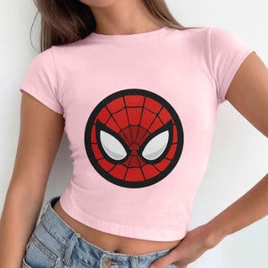 Spiderman Face Baby Tee, Marvel Spiderman Shirt, Cute Superhero Crop Top, Disneyland Outfit, Spider Man Graphic Tee, Gift For Her