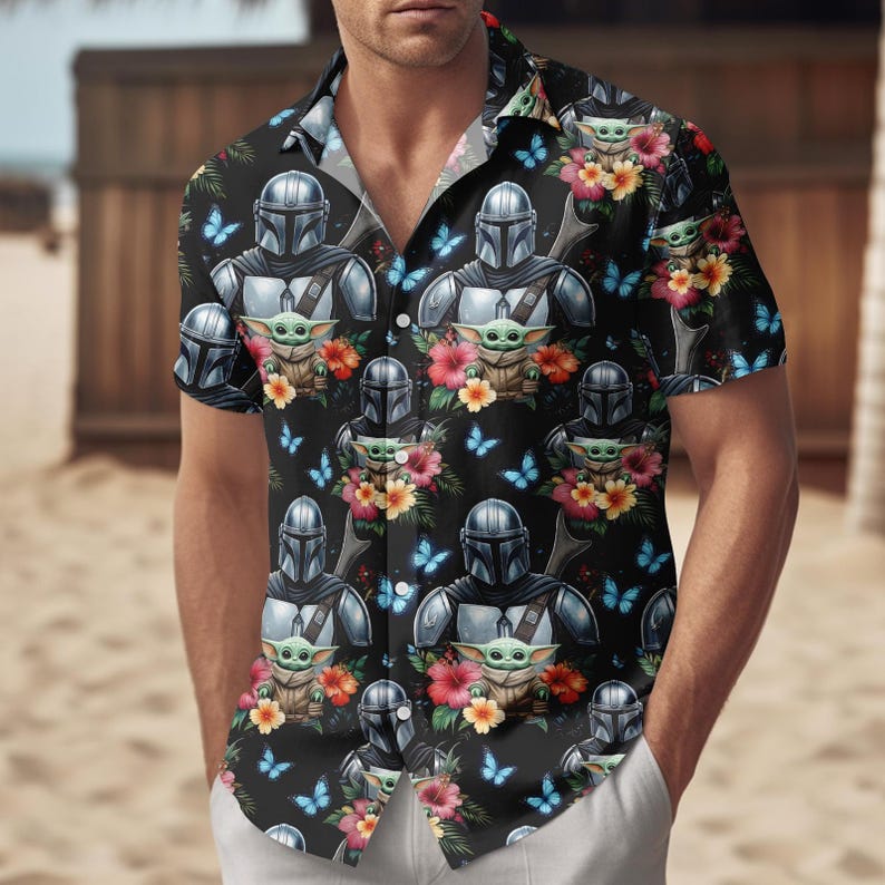 Mandalorian Grogu Flower Button Shirt, Baby Yoda Shirt, Star Wars This Is The Way Shirt, Disneyland Family Trip Shirt, Father's Day Gif