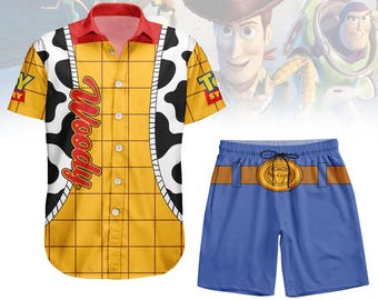 Koszula/spodenki Woody'ego z guzikami, strój wakacyjny Toy Story Cowboy Disney, koszula Woody'ego na Halloween, prezent na Halloween, prezent dla niego