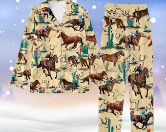 Ensemble pyjama cheval de Noël, pyjamas cheval pour la fête, pyjamas cow-boy de vacances, pyjamas pour les amoureux des chevaux, pyjamas cow-girl pour femmes, pyjamas pour fille