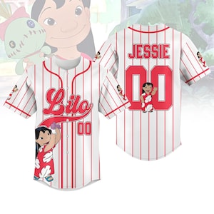 Custom Lilo Baseball Jersey, Red Stripe Baseball Jersey, Cute Disney Girl Outfit, Personalized Gift Idea, Jersey Gift For Kids Girl