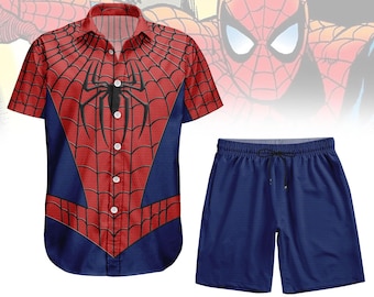 Spider-Man Button Shirt/Short, Spiderman Cosplay Costume, Spider Man Cosplay Shirt, Spidey Costume, Superhero Cartoon, Gift For Him