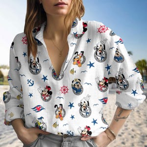 Disney Mickey And Co Cruise Linen Shirt, Mickey And Minnie Cruise Shirt, Disney Cruise Women Blouses Shirt, Summer Gift For Mom