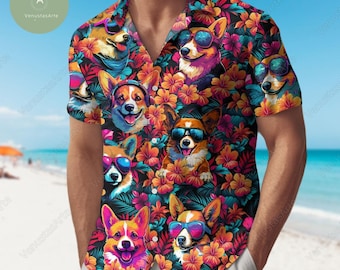 Corgi Button Shirt, Corgi Hawaiian Shirt, Corgi Summer Shirt, Corgi Beach Shirt, Corgi Button Up Shirt, Corgi Aloha Shirt, Corgi Shirt