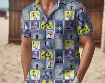 Disney Villains Button Shirt and Shorts, Maleficent Evil Queen Shirt, Gothic Summer Vacation Outfit, Hawaii For Women