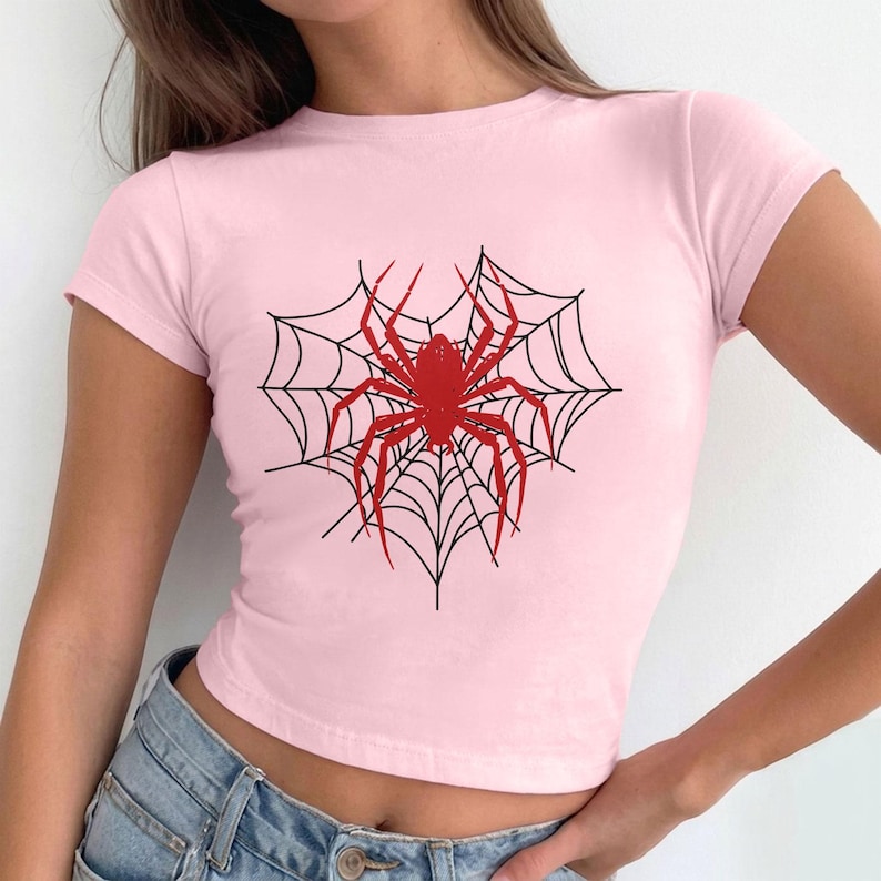 Spiderman Web Baby Tee, Red Spider Graphic Shirt, Spider Web Aesthetic Top, Gothic Superhero Tee, Marvel Fan Gift, Spidey Web Crop Top
