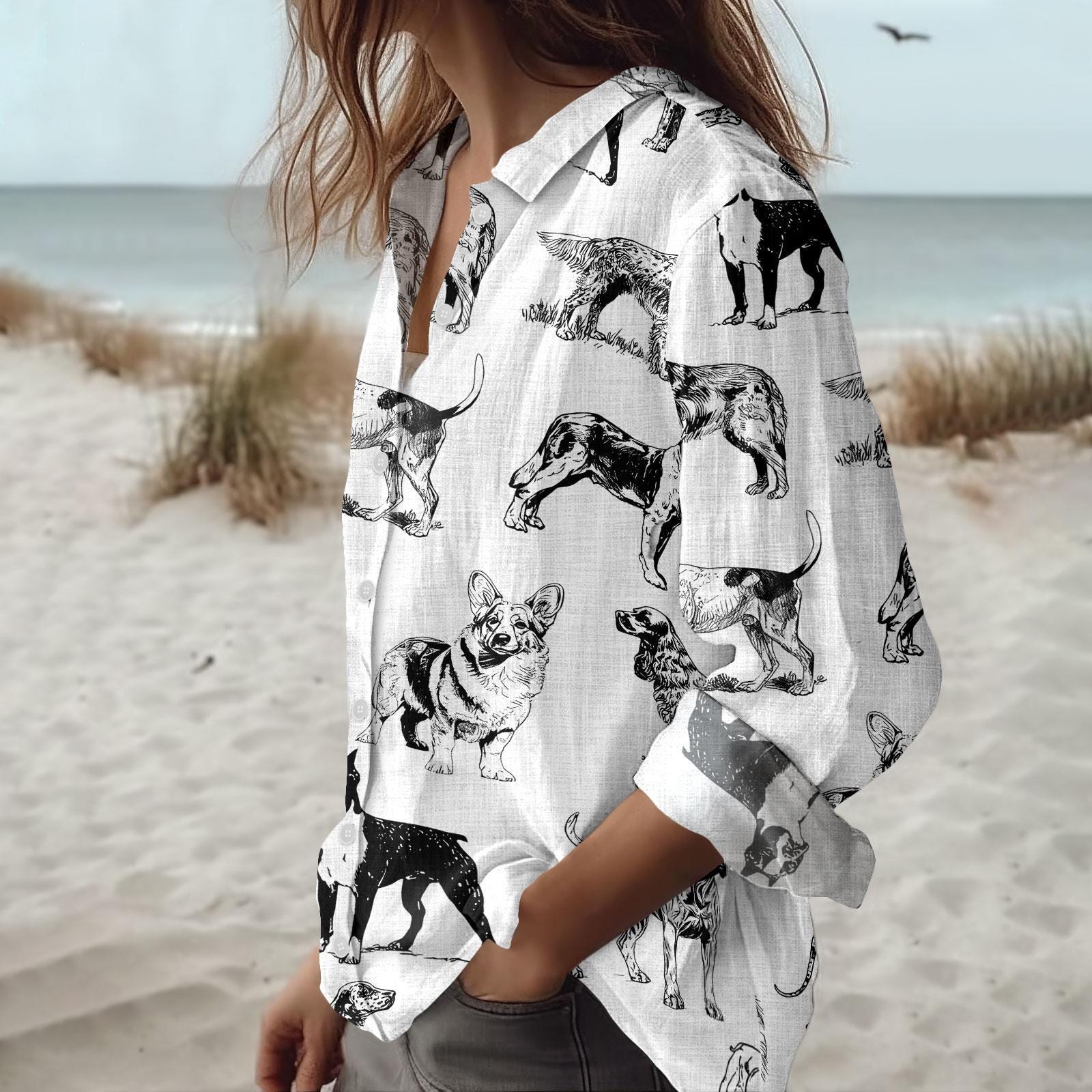Vintage Dog Breeds Blouse Shirt, Gift for Dog Lover Person, Dog 