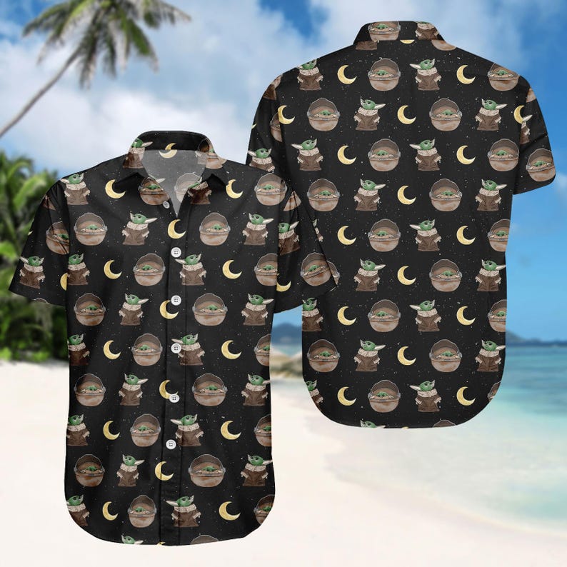 Disney Star Wars Grogu Button Shirt, Disney Baby Yoda Hawaiian Shirt, Retro Sci-Fi Summer Shirt, Mandalorian Gift Shirt, Cute Fan Shirt