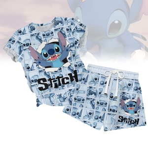 Zestaw koszulek i spodenek Stitch Cartoon, letni strój Lilo i Stitch, zestaw do dopasowania Disney Vacation, uroczy zestaw Cartoon