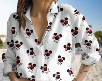 Mickey and Minnie Cruise Pirate Blouse Shirt, Disney Pirates of Caribbean Shirt, Mouse Pirate Women Blouses Shirt, Cartoon Magic Kingdom
