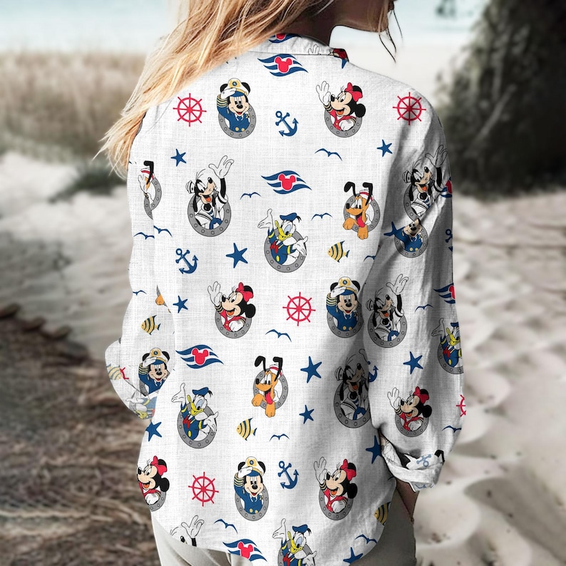 Disney Mickey And Co Cruise Linen Shirt, Mickey And Minnie Cruise Shirt, Disney Cruise Women Blouses Shirt, Summer Gift For Mom