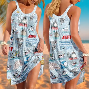 Jeff The Landshark Sling Sommerkleid, Süßer Hai Strandkleid, Lustiges Ozean Urlaubs Outfit, Geschenk für Ihn