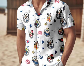 Camisa/pantalón corto Mickey y compañía Cruise, camisa hawaiana Mickey Cruise, camisa hawaiana Disney Cruise, regalo de verano para él, regalo de crucero