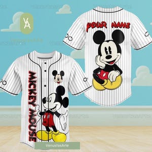 Personalizowana koszulka baseballowa Myszki Miki, koszulka baseballowa Disney Mickey, słodka koszulka z kreskówek, koszulka Magic Kingdom, prezent dla dzieci