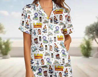 Lab Story Satin Pajamas, Toy Story Science Pjs, Scientist Mr Potato Head Sleepwear, Funny Lab Tech Gift, Medical Laboratory Pjs
