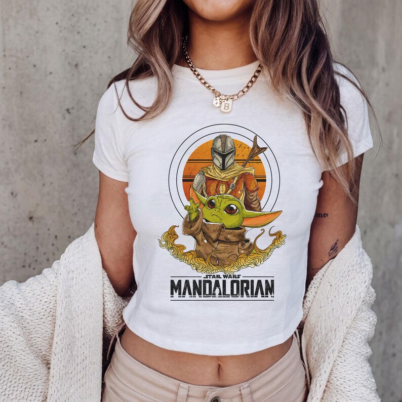 The Mandalorian Baby Tee, Grogu Baby Yoda Shirt, Star Wars Mando T-Shirt, Disney World Outfit, Cute Bounty Hunter Top, Gift for Her