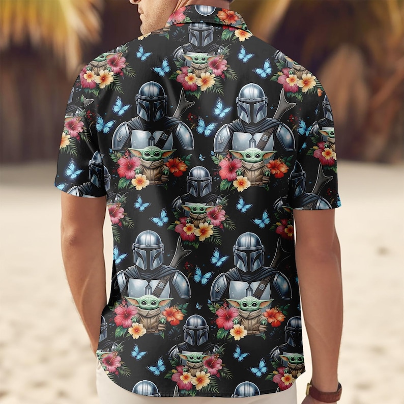 Mandalorian Grogu Flower Button Shirt, Baby Yoda Shirt, Star Wars This Is The Way Shirt, Disneyland Family Trip Shirt, Father's Day Gif