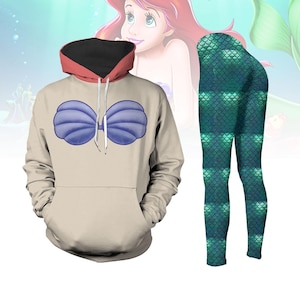 Ariel Hoodie Legging, Little Mermaid Cosplay Outfit, Ariel Costume Hoodie, Mermaid Scale Leggings, Halloween Cosplay Gift For Women