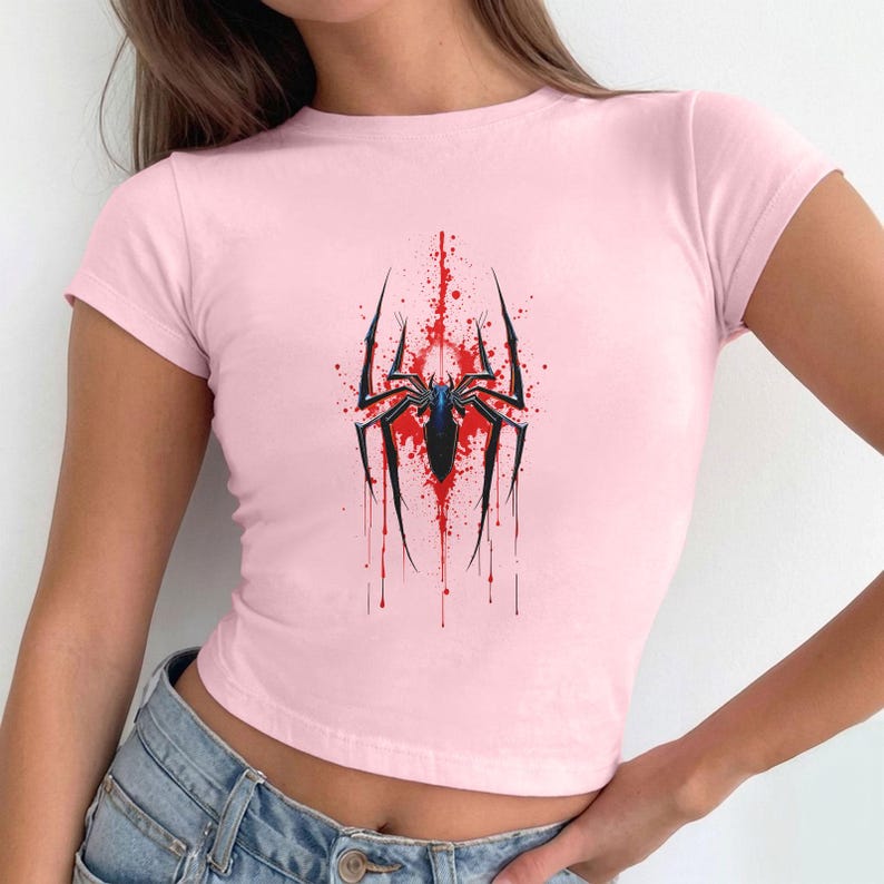 Spiderman Baby Tee, Spider Graphic Crop Top, Y2K Aesthetic Shirt, Superhero Women Tee, Spider Logo Shirt, Gift for Her, 90s Style Tee