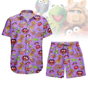 The Muppets Hawaiian Shirt, Animal and Kermit Man Shorts, Retro Funny Summer Button Shirt, Disney Summer Shirt, Gift For Man, Button Up