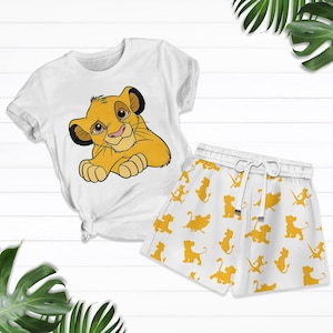 Simba Lion King Koszulka i spodenki Zestaw, Disney Baby Lion Sleepwear Outfit, Uroczy Pasujący Letni Zestaw Piżamowy, Disney Koszulka