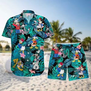 Disney Abenteuer Hawaiihemd, Mickey und Friends Cruise Shirt, Cartoon Tropical Beachwear, Disney Sommer Hawaiihemd