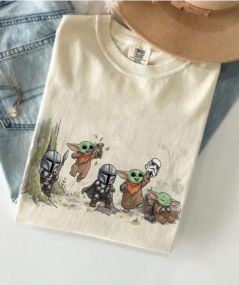 Retro Mandalorian and Grogu Shirt, Comfort Colors Tee, Mandalorian Graphic Tee, Star Wars Bounty Hunter Shirt, Birthday Gift for Her