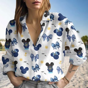 Mickey and Minnie Cruise Blouse Shirt, Coquette Bow Mickey Blouse Shirt, Disney Women Blouses Shirt, Disney Cruise Shirt, Long Sleeve Tee