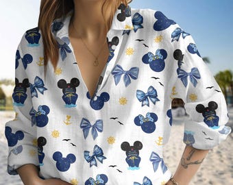 Mickey and Minnie Cruise Blouse Shirt, Coquette Bow Mickey Blouse Shirt, Disney Women Blouses Shirt, Disney Cruise Shirt, Long Sleeve Tee