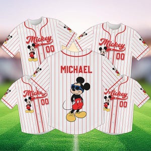 Cute Mickey Mouse Baseball Jersey, Disney Mickey Mouse Post Jersey Kids Shirt, Custom Disney Birthday Gift, Baseball Team Gift