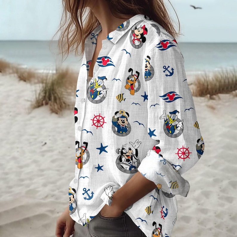Disney Mickey And Co Cruise Linen Shirt, Mickey And Minnie Cruise Shirt, Disney Cruise Women Blouses Shirt, Summer Gift For Mom
