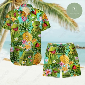 Muppet Hawaiian Shirt, Kermit The Frog Hawaiian Shirt, Muppet Button Shirt, Kermit Hawaiian Short, Muppet Summer Shirt, Vacation Shirt