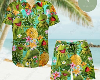 Muppet Hawaiian Shirt, Kermit The Frog Hawaiian Shirt, Muppet Button Shirt, Kermit Hawaiian Short, Muppet Summer Shirt, Vacation Shirt