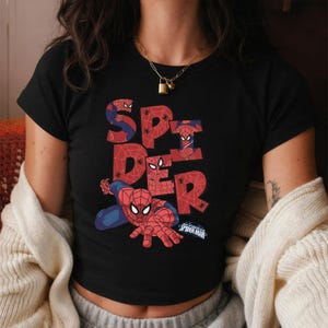 Spiderman Baby Tee, Marvel Superhero Graphic Shirt, Retro Spiderman Crop Top, Y2K Aesthetic Tee, Spider-Man Fan Gift, Cute Spidey Shirt