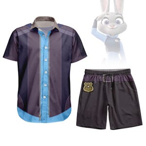 Judy Hopps Costume Hawaiian Shirt/Shorts, Judy Hopps Police Shirt, Zootopia 2 Cosplay Costume For Halloween, Animal City Animated Shirt