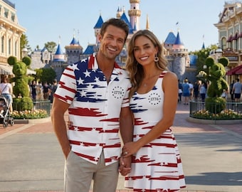 1776 Passende Familienoutfits, Hemd mit USA-Knopf, Hemd mit Amerikanischer Flagge, Skater-Kleid, 4