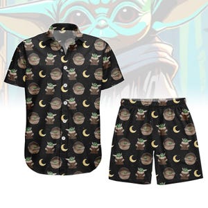 Disney Star Wars Grogu Button Shirt, Disney Baby Yoda Hawaiian Shirt, Retro Sci-Fi Summer Shirt, Mandalorian Gift Shirt, Cute Fan Shirt