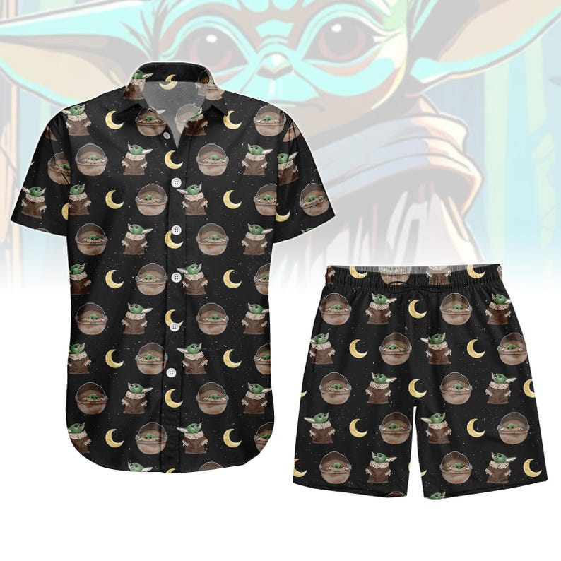 Disney Star Wars Grogu Button Shirt, Disney Baby Yoda Hawaiian Shirt, Retro Sci-Fi Summer Shirt, Mandalorian Gift Shirt, Cute Fan Shirt