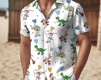 Toy Story Hawaiian Shirt and Shorts, Disney Pixar Button Outfit, Buzz and Woody Shirt, Cowboy Theme Shirt, Summer Vacation Wear
