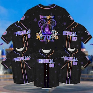 Disneyland 70th Anniversary Baseball Jersey, Mickey & Friends Castle Platinum Celebration 1955-2025 Shirt, WDW Matching Family Jersey