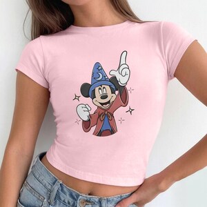 Sorcerer Mickey Mouse Baby Tee, Fantasia Disney Vintage Style Crop Top, Magic Kingdom Aesthetic Shirt, Retro Celestial Disney Tee