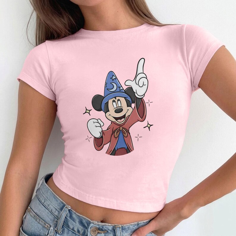 Sorcerer Mickey Mouse Baby Tee, Fantasia Disney Vintage Style Crop Top, Magic Kingdom Aesthetic Shirt, Retro Celestial Disney Tee