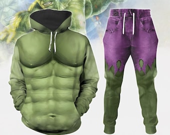 Hulk Costume Hoodie And Jogger, The Incredible Hulk Cosplay Shirt, Avengers Superhero Shirt, Hulk Joggers, Xmas Gift For Women Men