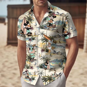 Mickey Friends Summer Beach Holiday Hawaiian Shirt, Disney Surfing Button Shirt, Mickey Minnie Donald Summer Shorts, Disney Summer Gift