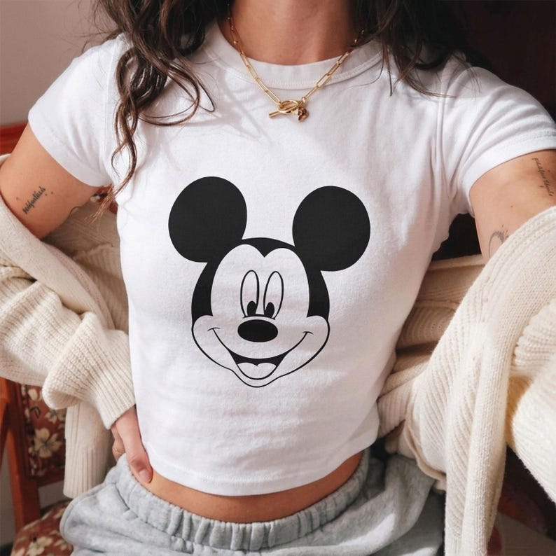 Classic Mickey Mouse Baby Tee, Disneyland Shirt, Disney World Shirt, Retro Mickey Crop Top, Cute Disney Gift For Mom, Disney Trip Shirt