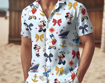 Mickey Cruise Button-shirt, Disney-vakantieshirt, nautisch Hawaiiaans shirt, Disney-familieshirt, zomerstrandoutfit, cruisecadeau