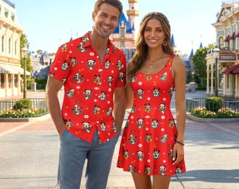 Disney Cruise Christmas Matching Outfit, Mickey Mouse Holiday Button Shirt, Cruise Christmas Skater Dress, Family Cruise Holiday Gift