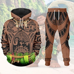 Sudadera con capucha y disfraz de Maui, camiseta 3D de Moana de Disney, camiseta con tatuaje polinesio, camiseta de Halloween de Disney, disfraz de Maui, regalo para papá